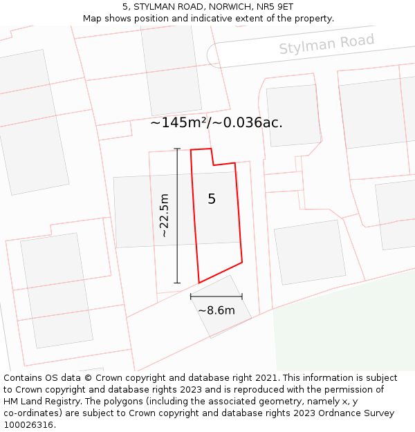 5, STYLMAN ROAD, NORWICH, NR5 9ET: Plot and title map