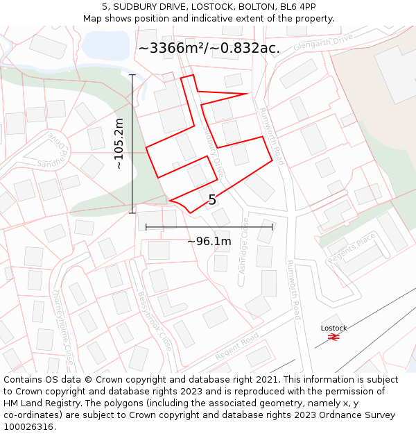 5, SUDBURY DRIVE, LOSTOCK, BOLTON, BL6 4PP: Plot and title map