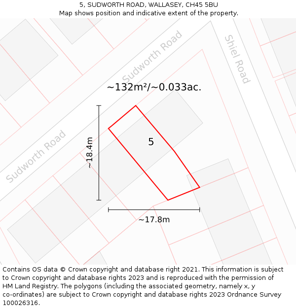 5, SUDWORTH ROAD, WALLASEY, CH45 5BU: Plot and title map