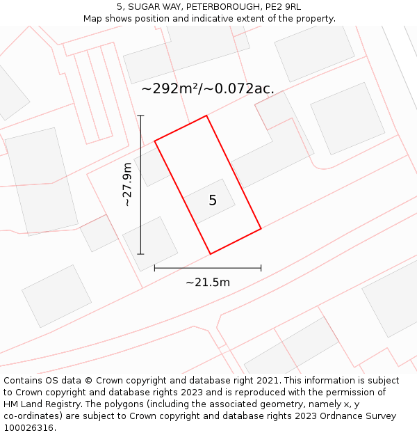 5, SUGAR WAY, PETERBOROUGH, PE2 9RL: Plot and title map