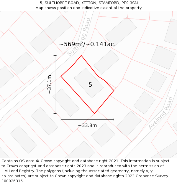 5, SULTHORPE ROAD, KETTON, STAMFORD, PE9 3SN: Plot and title map