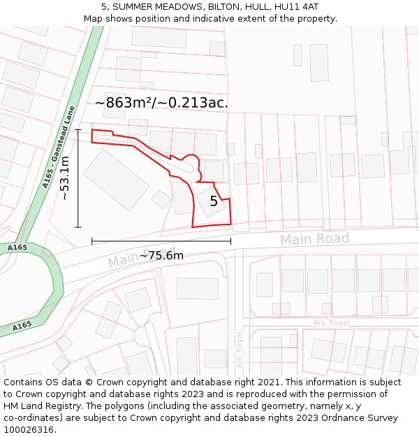 5, SUMMER MEADOWS, BILTON, HULL, HU11 4AT: Plot and title map