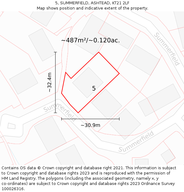 5, SUMMERFIELD, ASHTEAD, KT21 2LF: Plot and title map