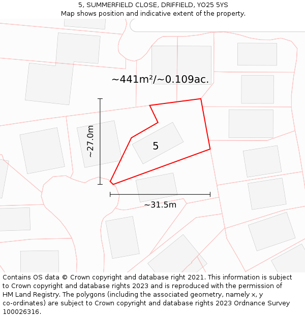 5, SUMMERFIELD CLOSE, DRIFFIELD, YO25 5YS: Plot and title map