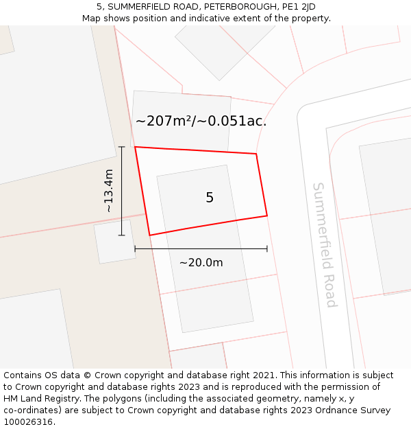 5, SUMMERFIELD ROAD, PETERBOROUGH, PE1 2JD: Plot and title map