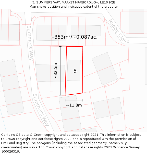 5, SUMMERS WAY, MARKET HARBOROUGH, LE16 9QE: Plot and title map