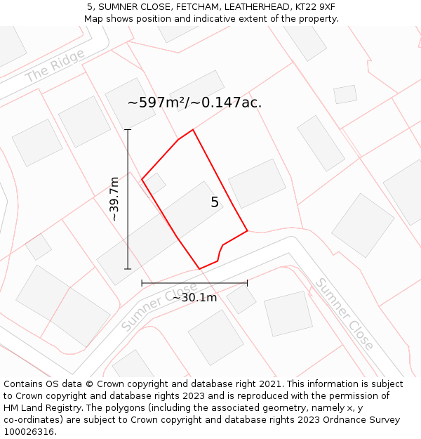 5, SUMNER CLOSE, FETCHAM, LEATHERHEAD, KT22 9XF: Plot and title map