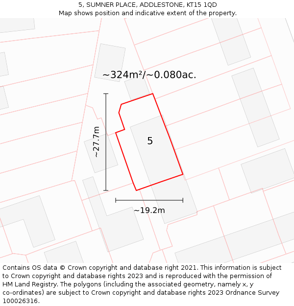 5, SUMNER PLACE, ADDLESTONE, KT15 1QD: Plot and title map