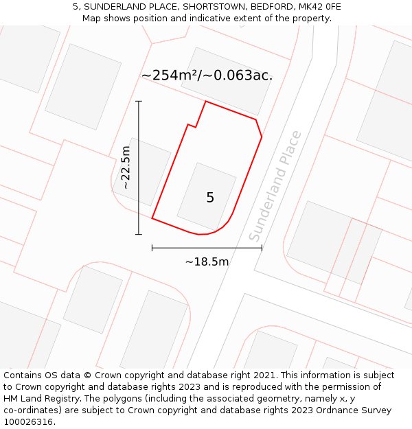 5, SUNDERLAND PLACE, SHORTSTOWN, BEDFORD, MK42 0FE: Plot and title map