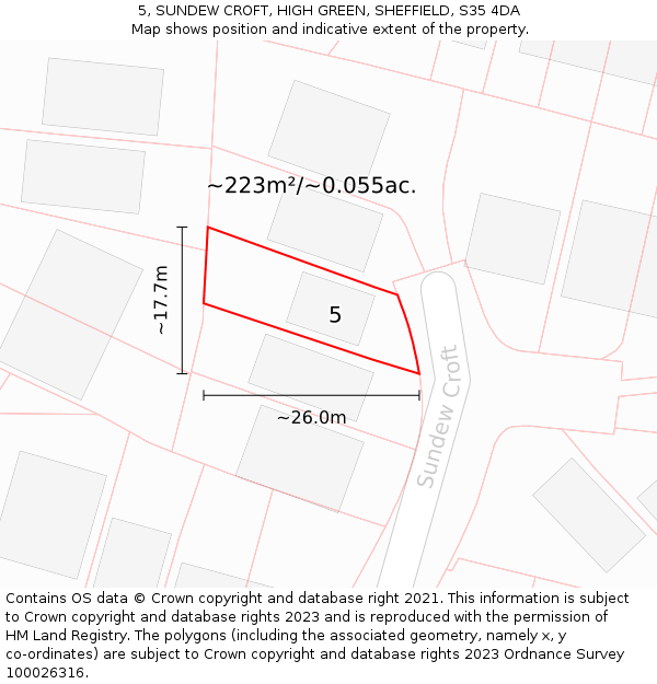 5, SUNDEW CROFT, HIGH GREEN, SHEFFIELD, S35 4DA: Plot and title map