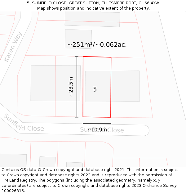 5, SUNFIELD CLOSE, GREAT SUTTON, ELLESMERE PORT, CH66 4XW: Plot and title map