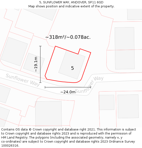 5, SUNFLOWER WAY, ANDOVER, SP11 6GD: Plot and title map
