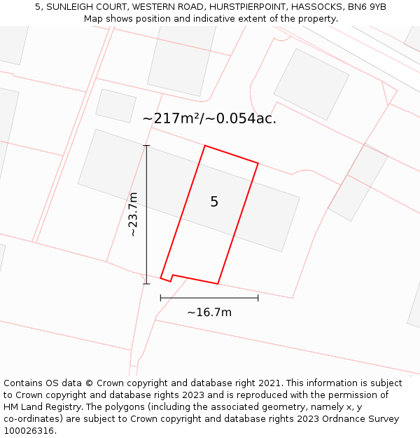 5, SUNLEIGH COURT, WESTERN ROAD, HURSTPIERPOINT, HASSOCKS, BN6 9YB: Plot and title map