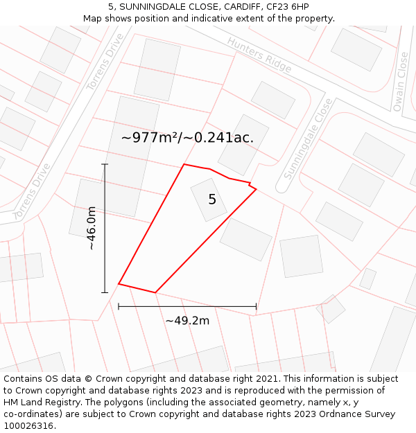 5, SUNNINGDALE CLOSE, CARDIFF, CF23 6HP: Plot and title map