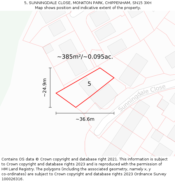 5, SUNNINGDALE CLOSE, MONKTON PARK, CHIPPENHAM, SN15 3XH: Plot and title map