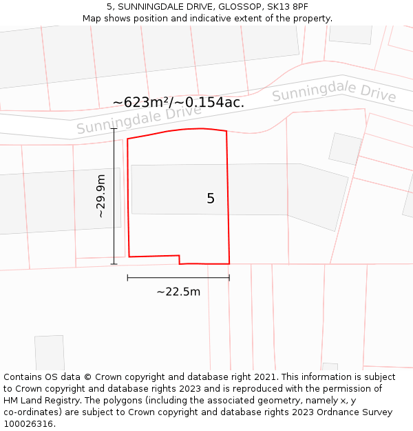 5, SUNNINGDALE DRIVE, GLOSSOP, SK13 8PF: Plot and title map