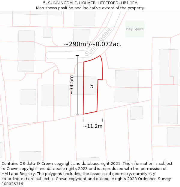 5, SUNNINGDALE, HOLMER, HEREFORD, HR1 1EA: Plot and title map
