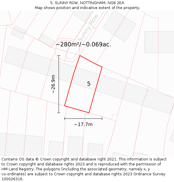 5, SUNNY ROW, NOTTINGHAM, NG8 2EA: Plot and title map