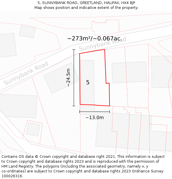 5, SUNNYBANK ROAD, GREETLAND, HALIFAX, HX4 8JP: Plot and title map