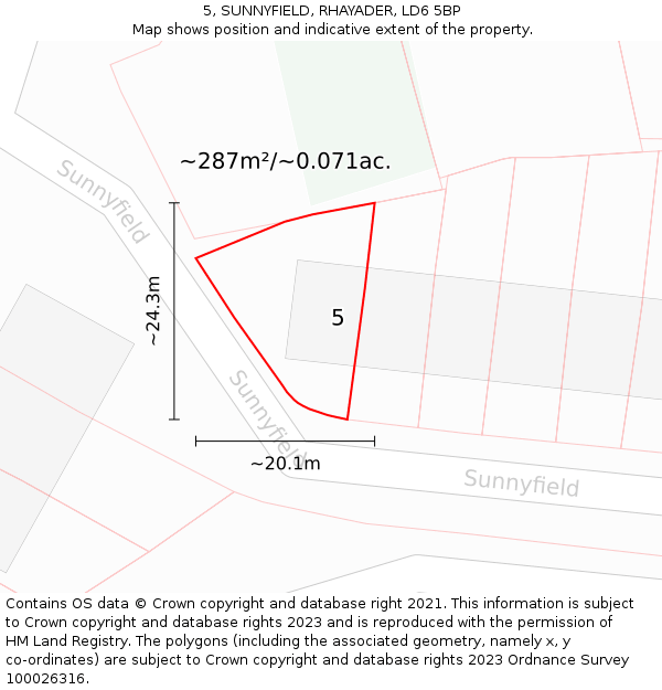 5, SUNNYFIELD, RHAYADER, LD6 5BP: Plot and title map