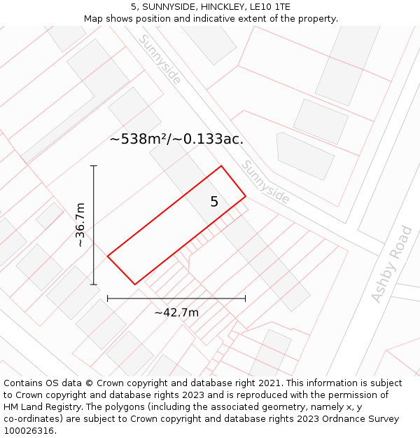 5, SUNNYSIDE, HINCKLEY, LE10 1TE: Plot and title map