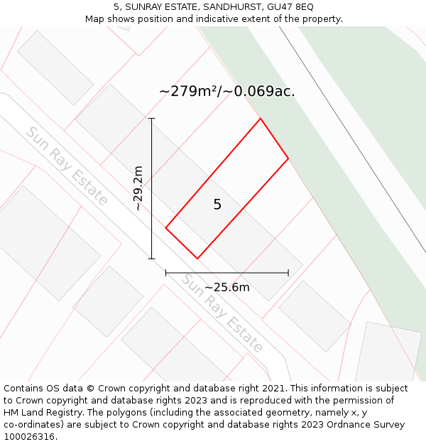 5, SUNRAY ESTATE, SANDHURST, GU47 8EQ: Plot and title map