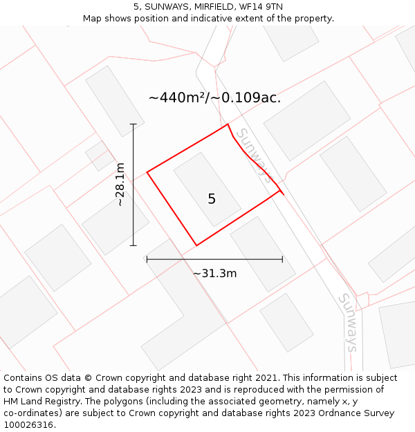 5, SUNWAYS, MIRFIELD, WF14 9TN: Plot and title map