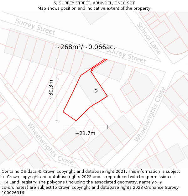 5, SURREY STREET, ARUNDEL, BN18 9DT: Plot and title map