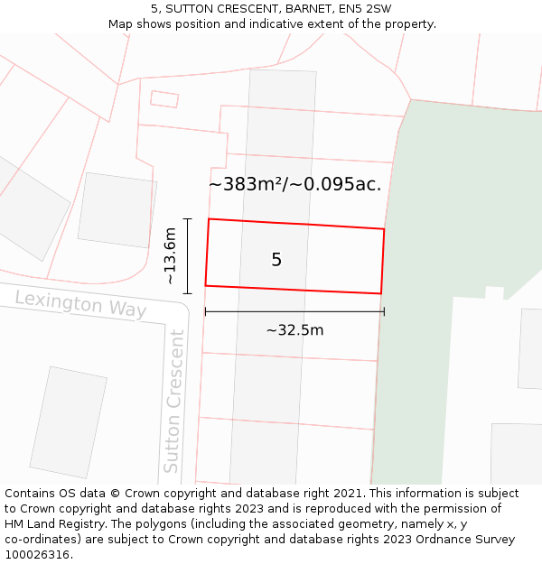 5, SUTTON CRESCENT, BARNET, EN5 2SW: Plot and title map