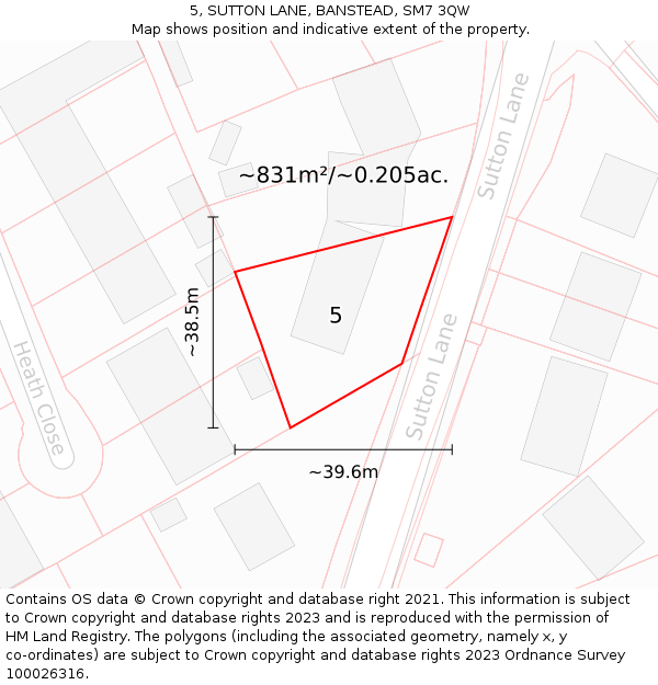 5, SUTTON LANE, BANSTEAD, SM7 3QW: Plot and title map