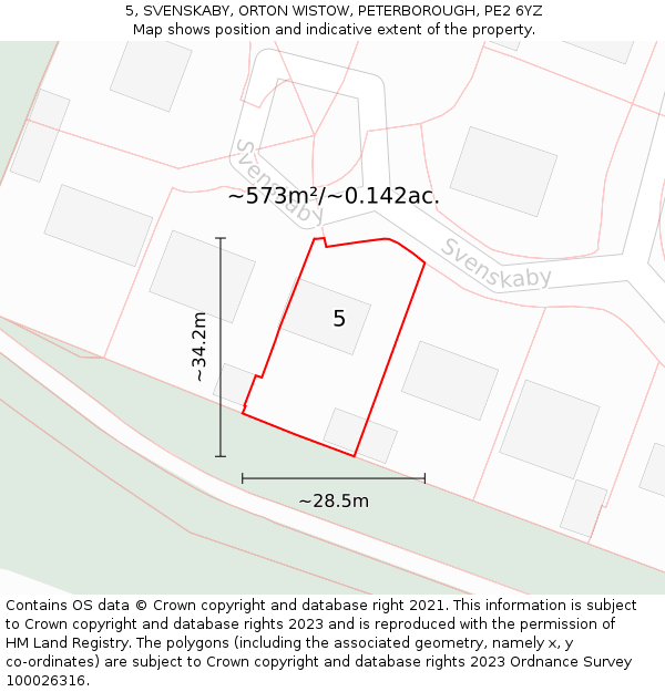 5, SVENSKABY, ORTON WISTOW, PETERBOROUGH, PE2 6YZ: Plot and title map