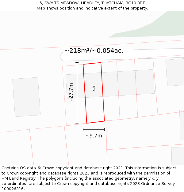 5, SWAITS MEADOW, HEADLEY, THATCHAM, RG19 8BT: Plot and title map