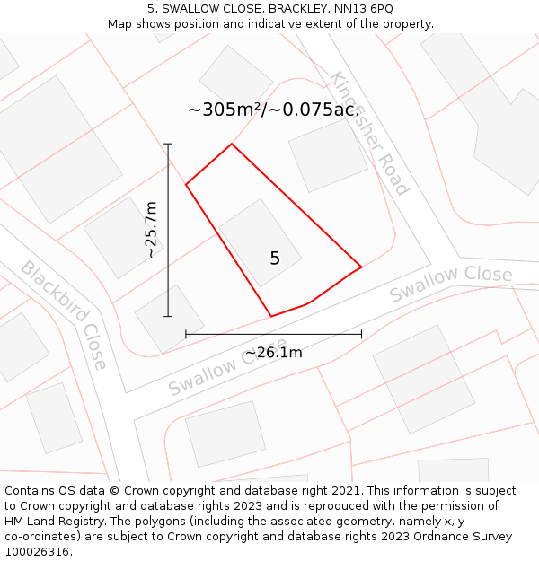 5, SWALLOW CLOSE, BRACKLEY, NN13 6PQ: Plot and title map