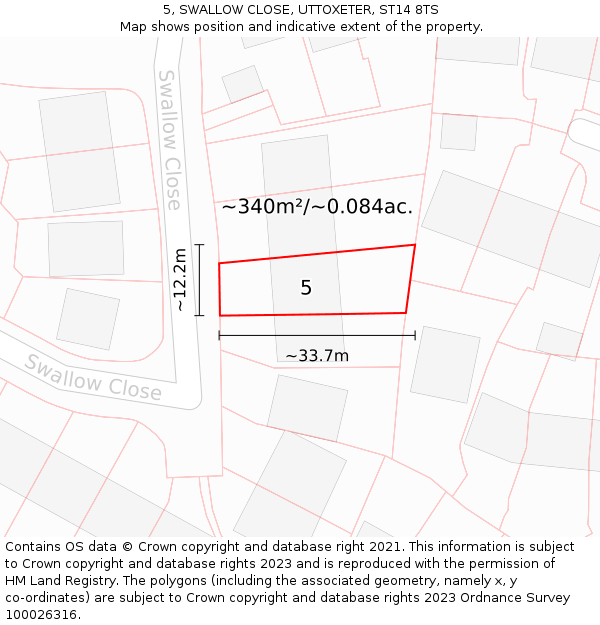 5, SWALLOW CLOSE, UTTOXETER, ST14 8TS: Plot and title map