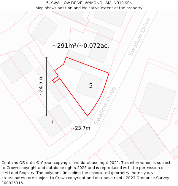 5, SWALLOW DRIVE, WYMONDHAM, NR18 9FN: Plot and title map