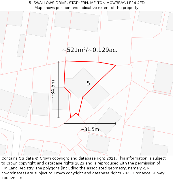 5, SWALLOWS DRIVE, STATHERN, MELTON MOWBRAY, LE14 4ED: Plot and title map