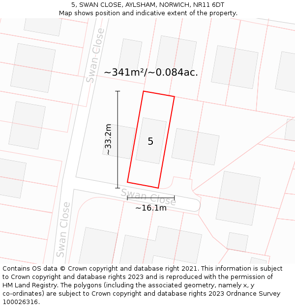 5, SWAN CLOSE, AYLSHAM, NORWICH, NR11 6DT: Plot and title map