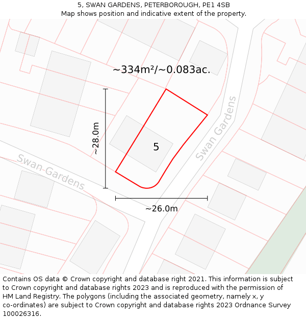 5, SWAN GARDENS, PETERBOROUGH, PE1 4SB: Plot and title map