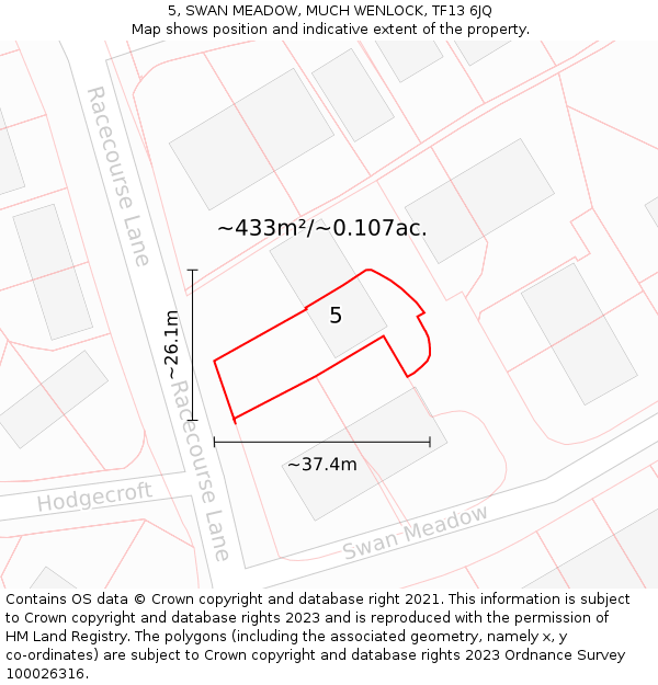 5, SWAN MEADOW, MUCH WENLOCK, TF13 6JQ: Plot and title map