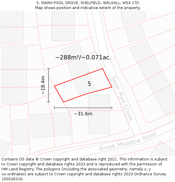 5, SWAN POOL GROVE, SHELFIELD, WALSALL, WS4 1TD: Plot and title map
