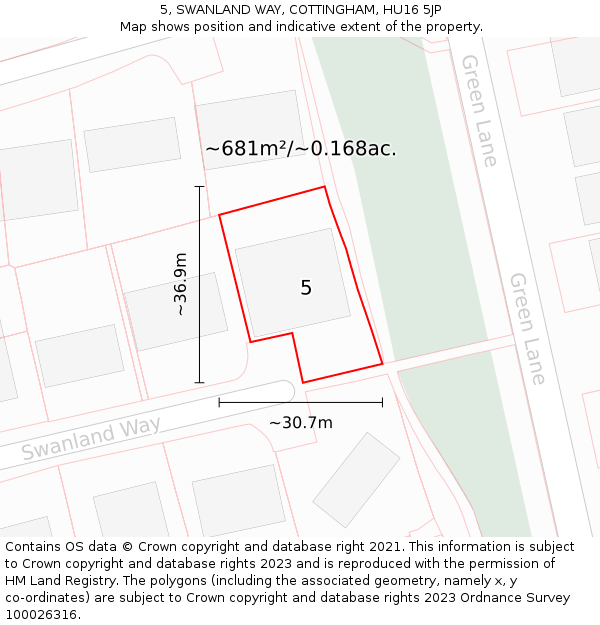 5, SWANLAND WAY, COTTINGHAM, HU16 5JP: Plot and title map