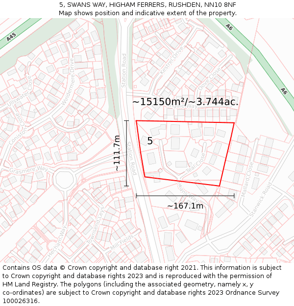 5, SWANS WAY, HIGHAM FERRERS, RUSHDEN, NN10 8NF: Plot and title map