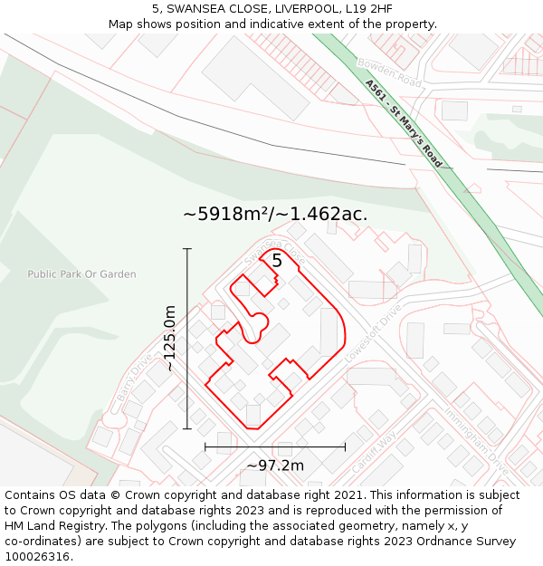 5, SWANSEA CLOSE, LIVERPOOL, L19 2HF: Plot and title map