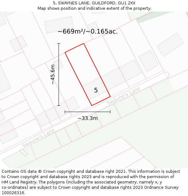 5, SWAYNES LANE, GUILDFORD, GU1 2XX: Plot and title map