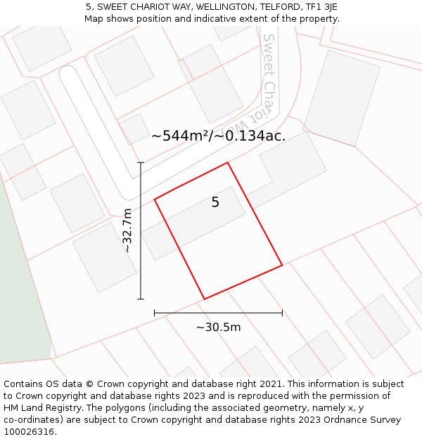5, SWEET CHARIOT WAY, WELLINGTON, TELFORD, TF1 3JE: Plot and title map
