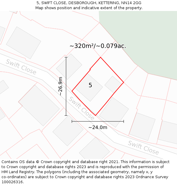 5, SWIFT CLOSE, DESBOROUGH, KETTERING, NN14 2GG: Plot and title map