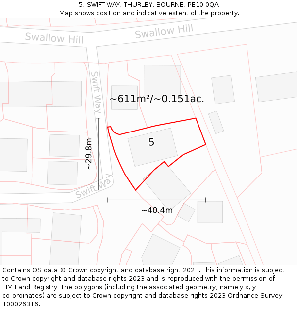 5, SWIFT WAY, THURLBY, BOURNE, PE10 0QA: Plot and title map