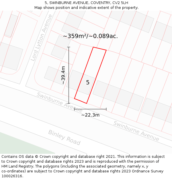 5, SWINBURNE AVENUE, COVENTRY, CV2 5LH: Plot and title map