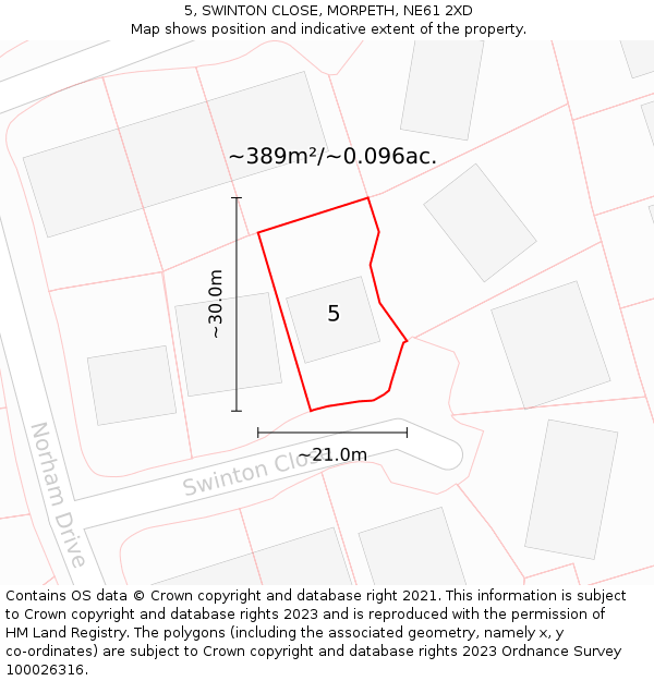 5, SWINTON CLOSE, MORPETH, NE61 2XD: Plot and title map