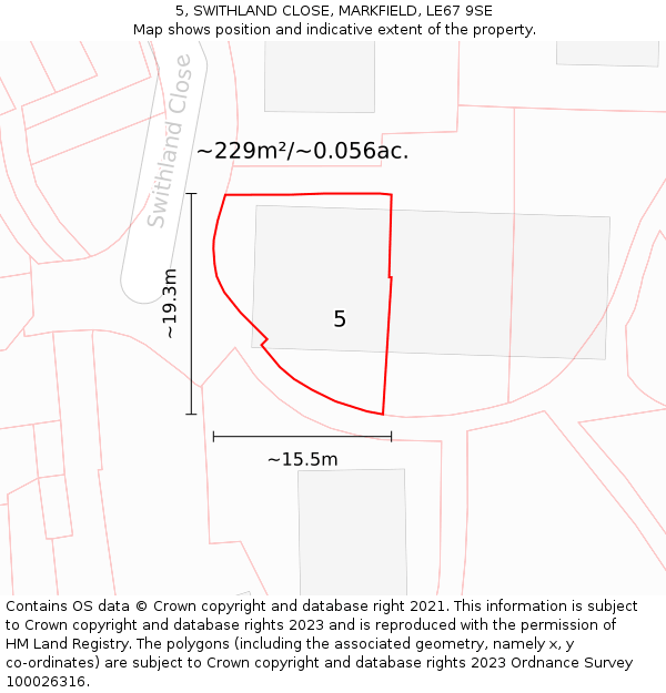 5, SWITHLAND CLOSE, MARKFIELD, LE67 9SE: Plot and title map